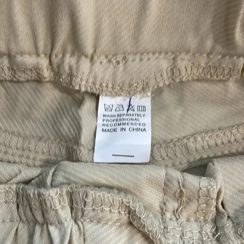 NWOT Wide Leg Cropped Khaki Tan Elastic Waist Pull On Casual Pants Size S - Picture 6 of 7